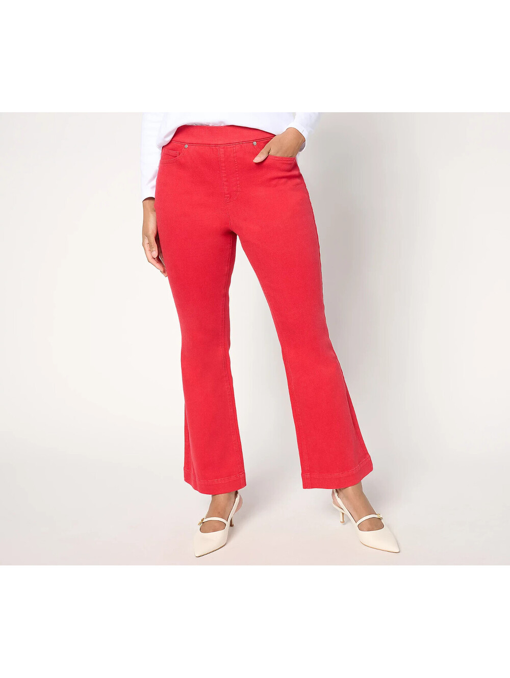 Isaac Mizrahi Live Regular True Denim Color Pull On Bootcut Jeans Crimson  12